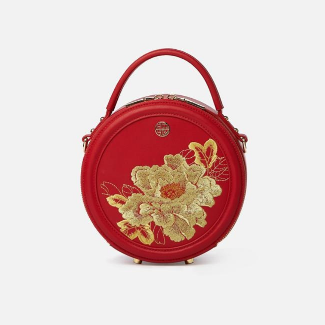 Tianxu Valentine's Day Gift – New Chinese Style Genuine Leather Embroidered Shoulder Bag, Perfect for Weddings & Traditional Outfits