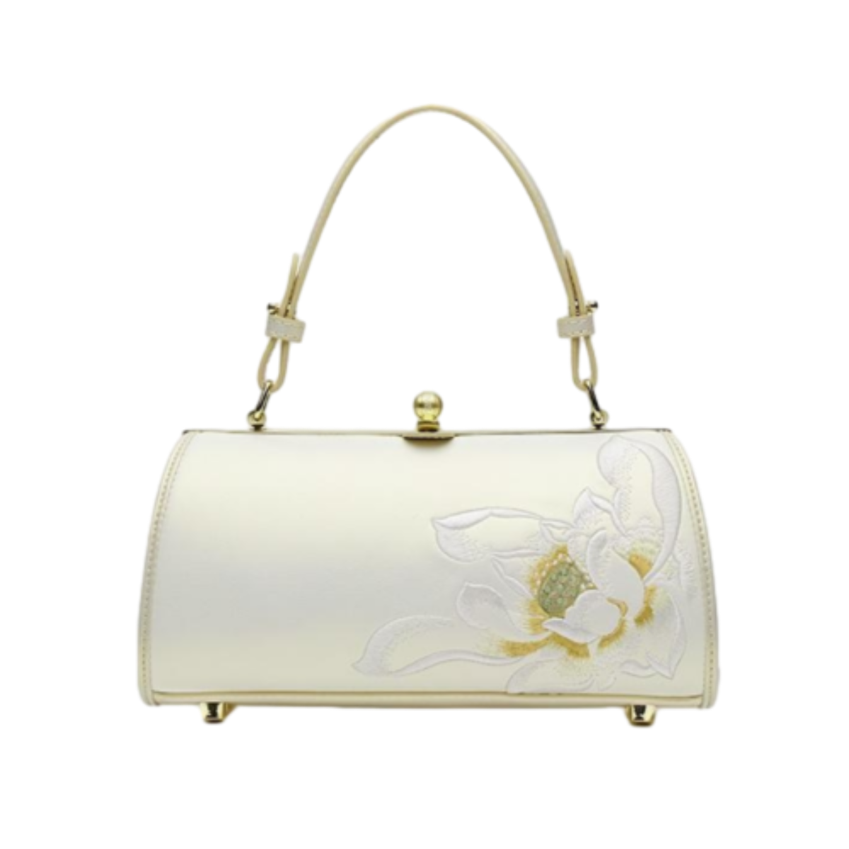 Tianxu Heritage-Inspired 'Love Lotus' Embroidered Leather Shoulder Bag – Chinese Style, Perfect for Qipao & Hanfu