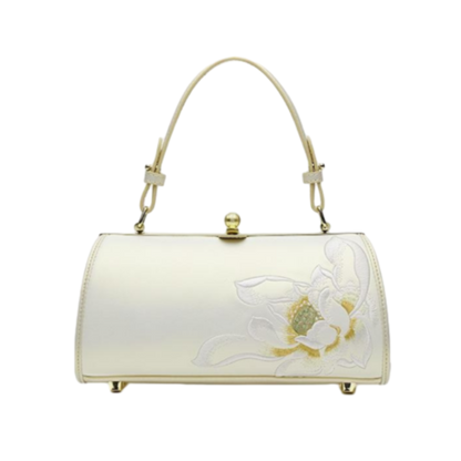 Tianxu Heritage-Inspired 'Love Lotus' Embroidered Leather Shoulder Bag – Chinese Style, Perfect for Qipao & Hanfu