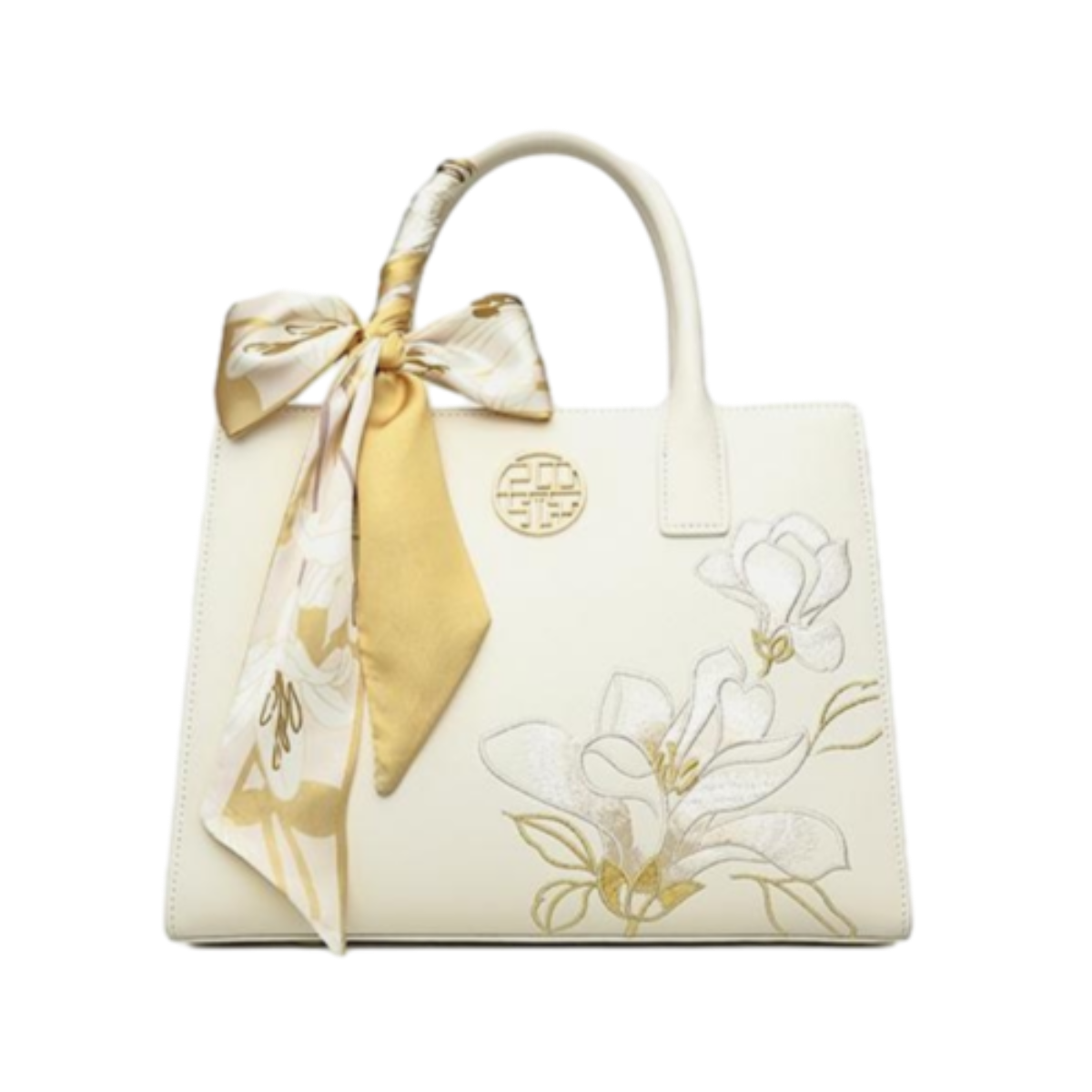 Tianxu Heritage-Inspired 'Magnolia Series' Leather Embroidered Tote & Shoulder Bag – Chinese Style, Elegant & Spacious