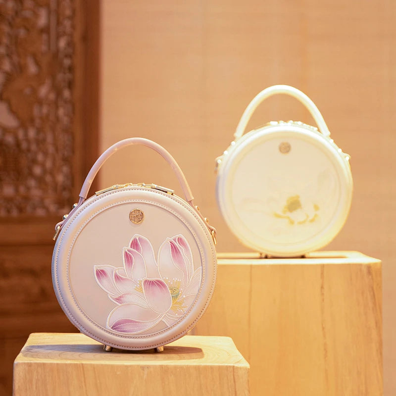 Tianxu Valentine's Day Gift – Leather Embroidered Chinese Style Qipao & Hanfu Round Crossbody Bag – Elegant & Versatile