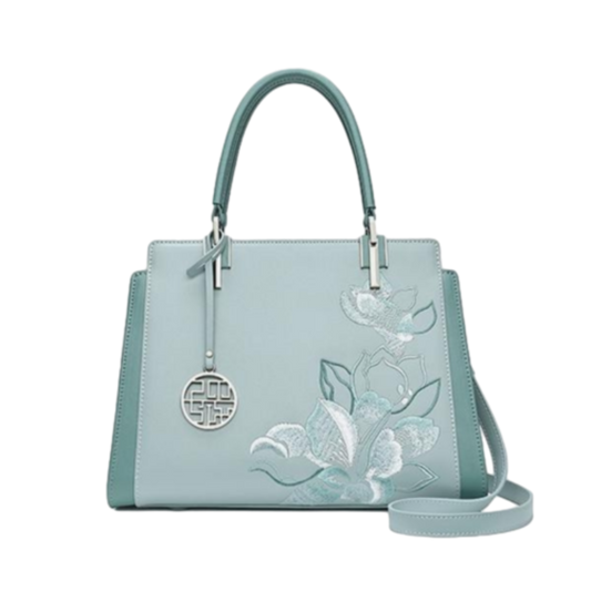 Tianxu Heritage-Inspired Chinese Style Floral Embroidered Leather Handbag – Elegant Shoulder & Crossbody Bag for Women