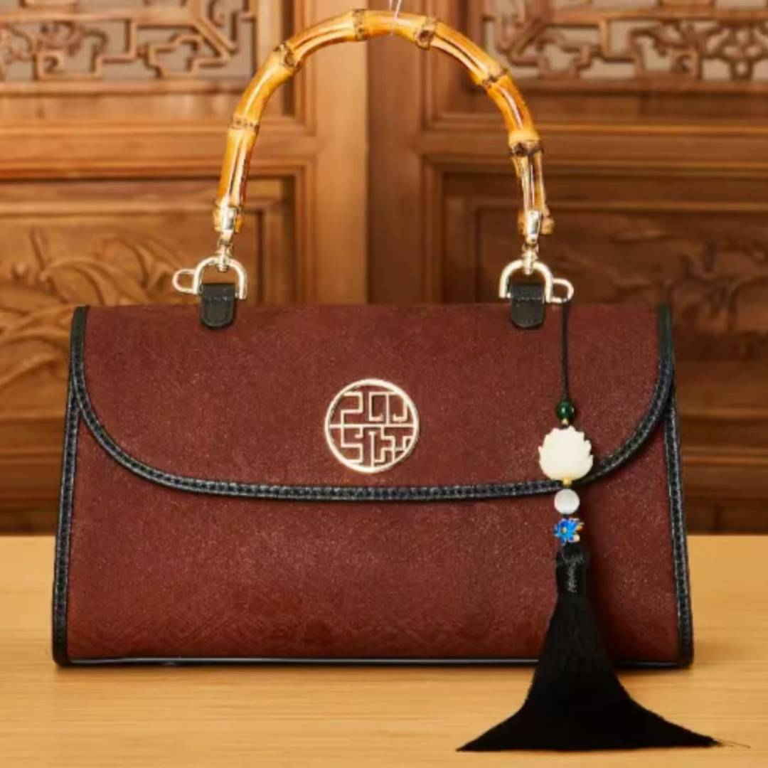 Tianxu Valentine's Day Gift – New Chinese Silk & Bamboo Crossbody Shoulder Bag, Elegant Heritage Design