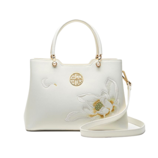 Tianxu Valentine's Day Gift – 'Love Lotus' Embroidered Chinese Style Shoulder & Crossbody Bag – Elegant & Versatile