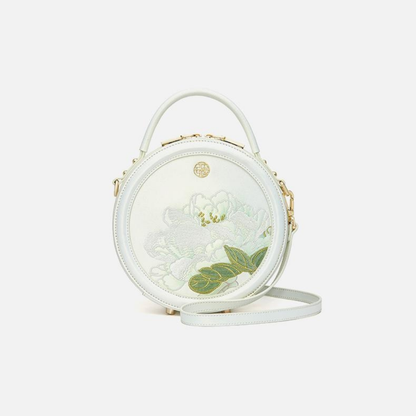 Tianxu Valentine's Day Gift – Leather Embroidered Chinese Style Qipao & Hanfu Round Crossbody Bag – Elegant & Versatile