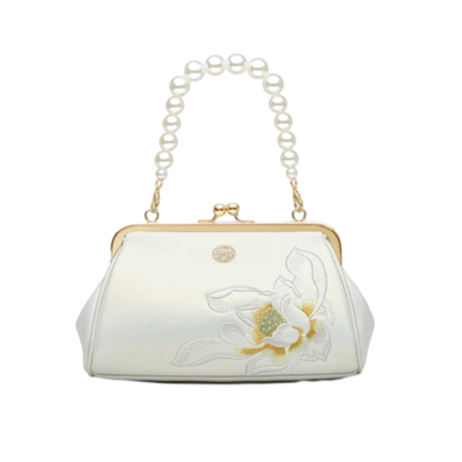 Tianxu Valentine's Day Gift – 'Love Lotus' Embroidered Leather Shoulder & Crossbody Bag – Elegant Chinese Style