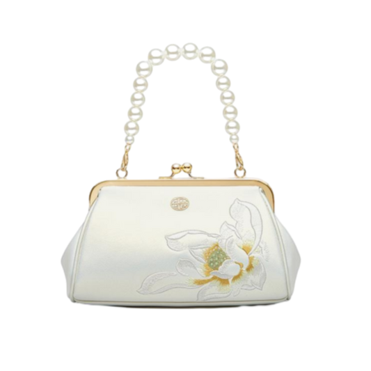 Tianxu Valentine's Day Gift – 'Love Lotus' Embroidered Leather Shoulder & Crossbody Bag – Elegant Chinese Style