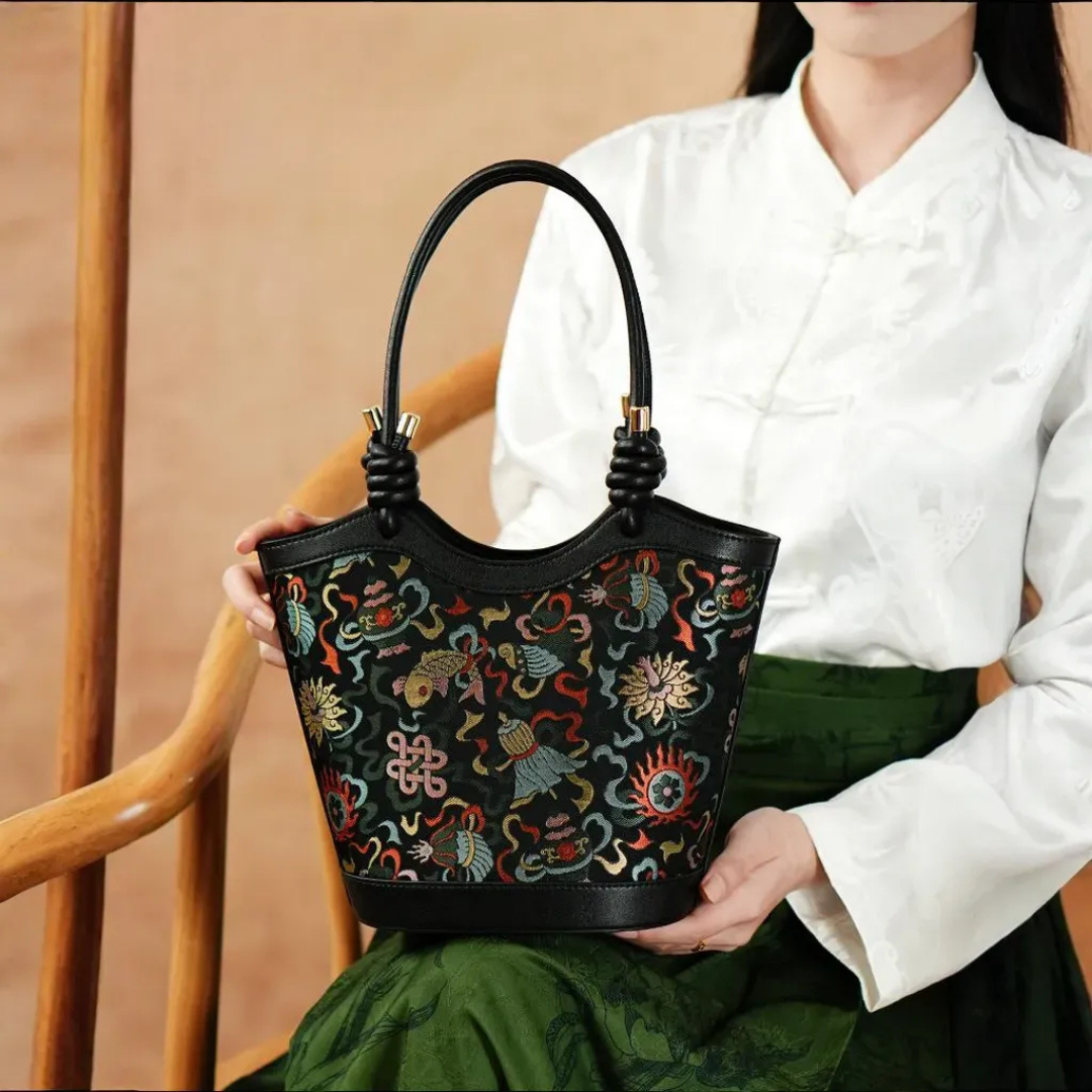 Tianxu Valentine's Day Gift – Jacquard & Brocade Chinese Style Handbag – Elegant Shoulder & Crossbody Basket Bag for Women