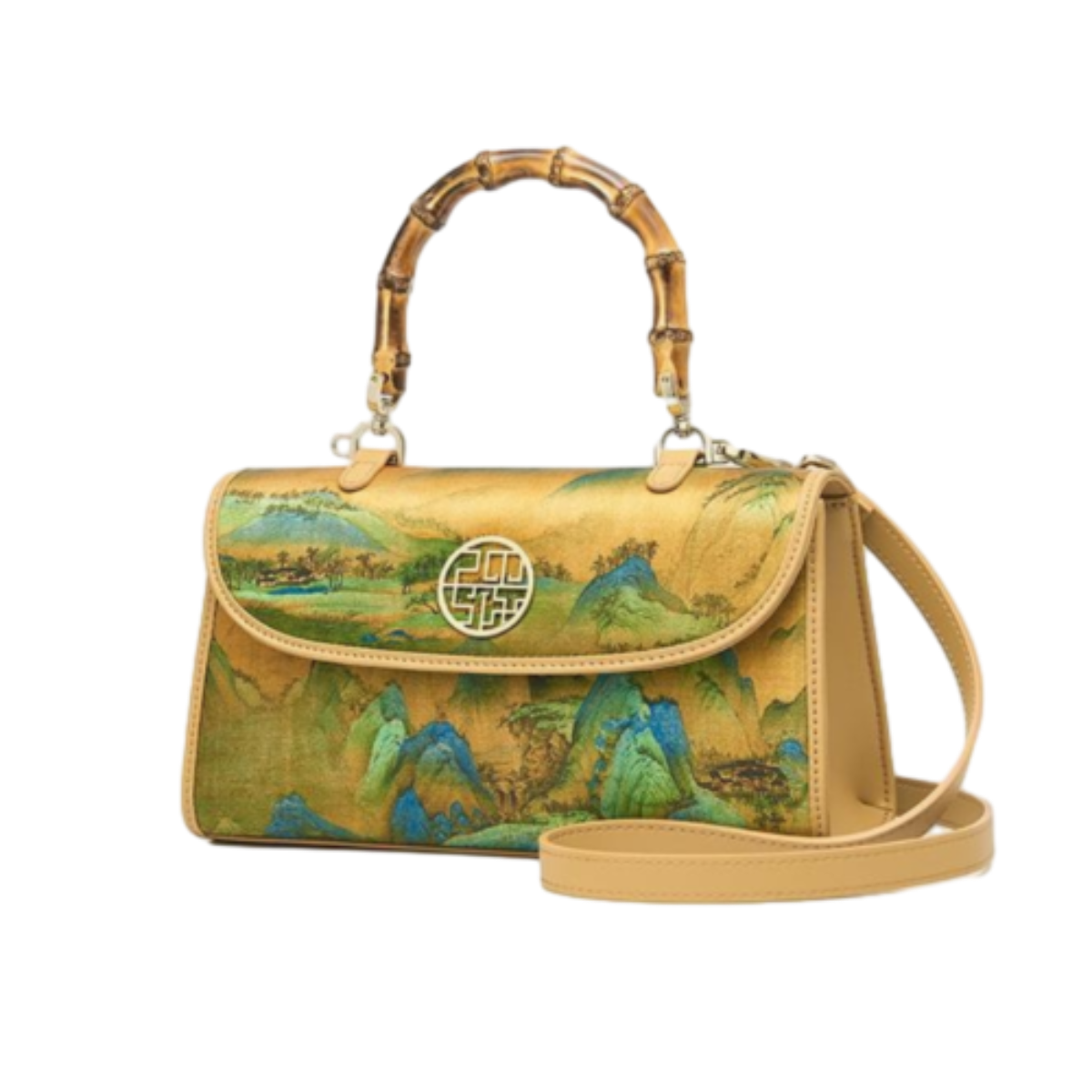 Tianxu Valentine's Day Gift – New Chinese Silk & Bamboo Crossbody Shoulder Bag, Elegant Heritage Design