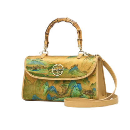 Tianxu Valentine's Day Gift – New Chinese Silk & Bamboo Crossbody Shoulder Bag, Elegant Heritage Design