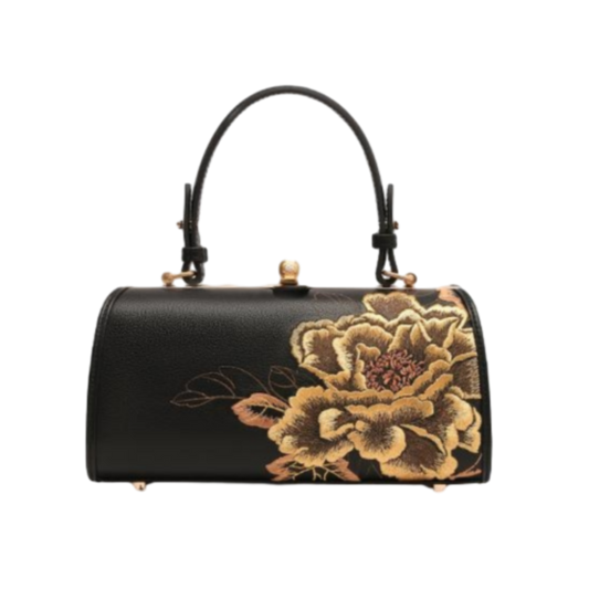 Tianxu Valentine's Day Gift – 'Peony Elegance' Embroidered Leather Handbag – Elegant Shoulder & Crossbody Bag for Women