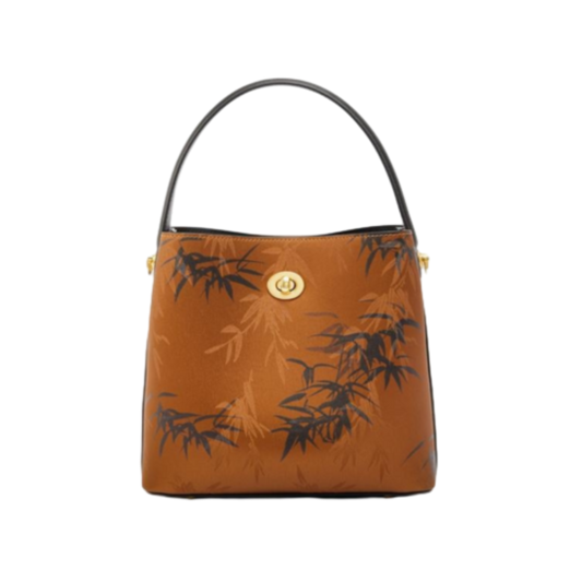 Tianxu Valentine's Day Gift – Leather Bamboo Leaf Print Handbag – Versatile Shoulder & Crossbody Bucket Bag