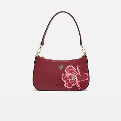 Tianxu Heritage-Inspired 'Peony Elegance' Embroidered Shoulder & Crossbody Bag – Chinese Style, Elegant & Compact