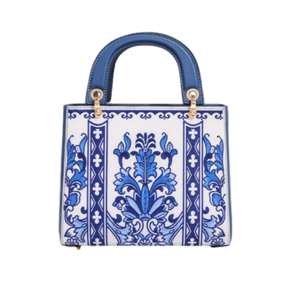 Youthrone Blue and White Porcelain Shoulder Bag – Vintage Chinese-Inspired Chic Square Handbag