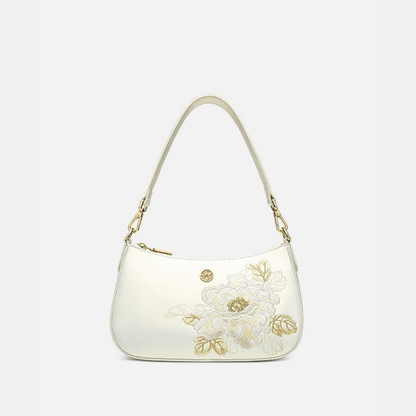 Tianxu Heritage-Inspired 'Peony Elegance' Embroidered Shoulder & Crossbody Bag – Chinese Style, Elegant & Compact