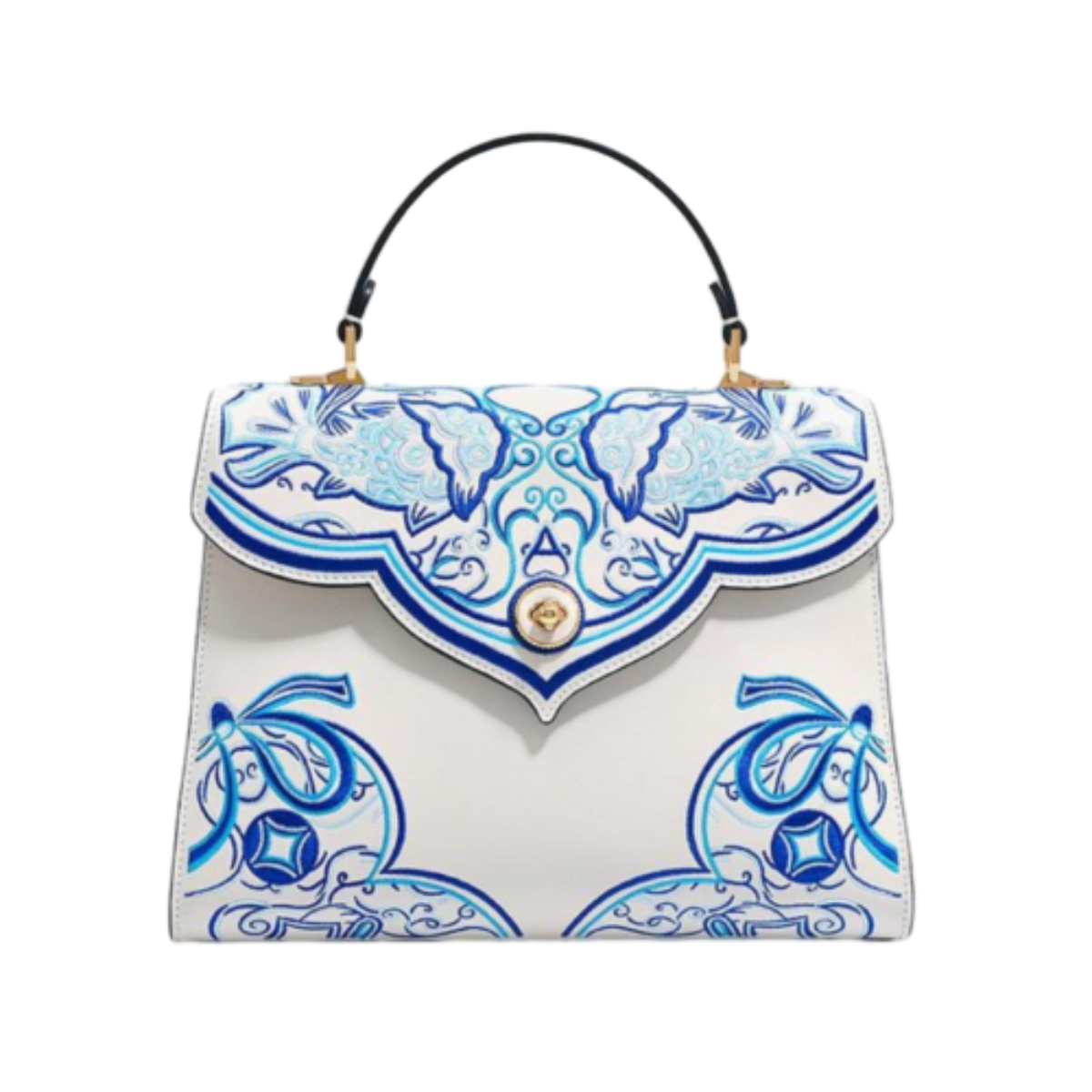 Youthrone Luxury White Handbag – Handcrafted Chinese Blue and White Porcelain Embroidery Shoulder Bag