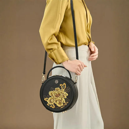 Tianxu Valentine's Day Gift – New Chinese Style Genuine Leather Embroidered Shoulder Bag, Perfect for Weddings & Traditional Outfits