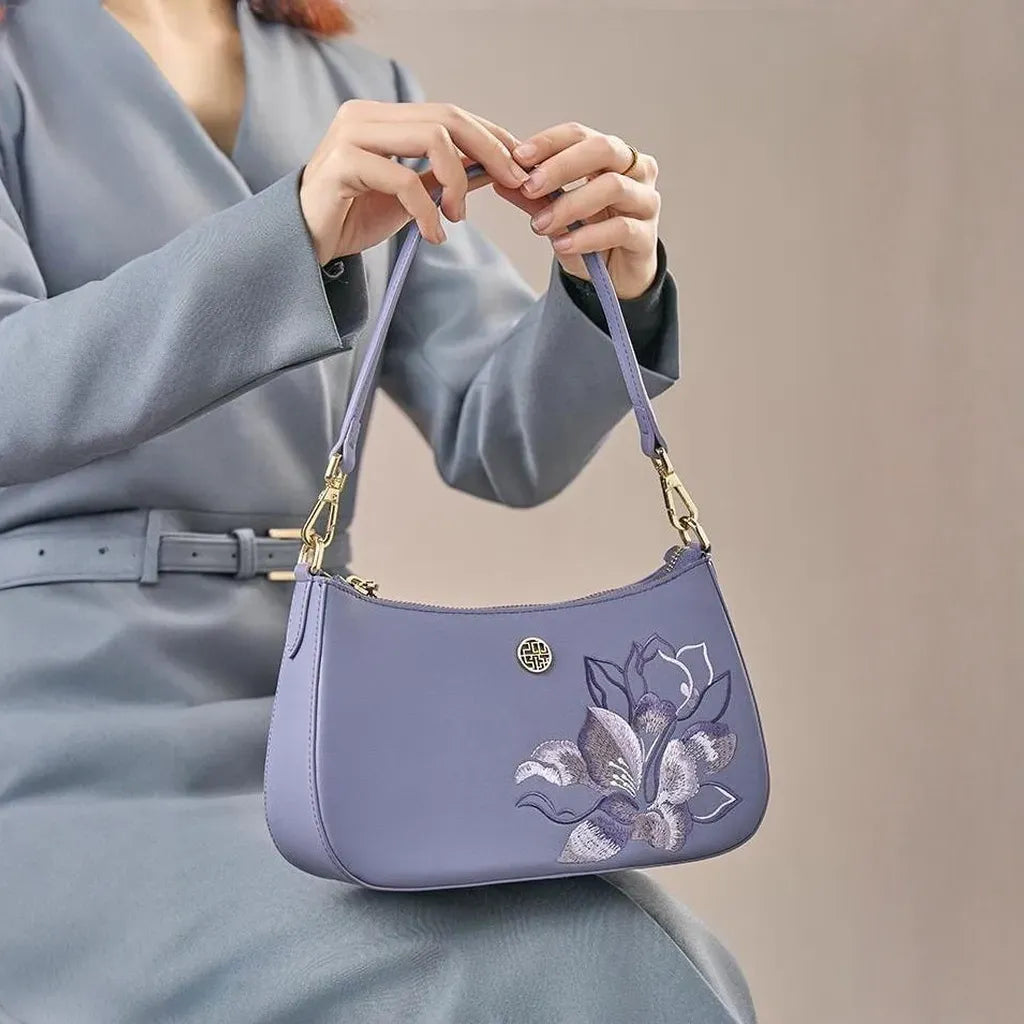 Tianxu Heritage-Inspired 'Peony Elegance' Embroidered Shoulder & Crossbody Bag – Chinese Style, Elegant & Compact